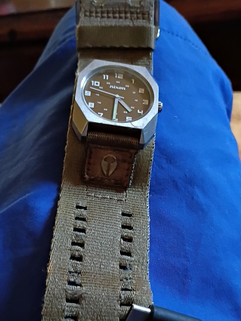 Nixon Olive Canvas Strap Watch with Brown Dial